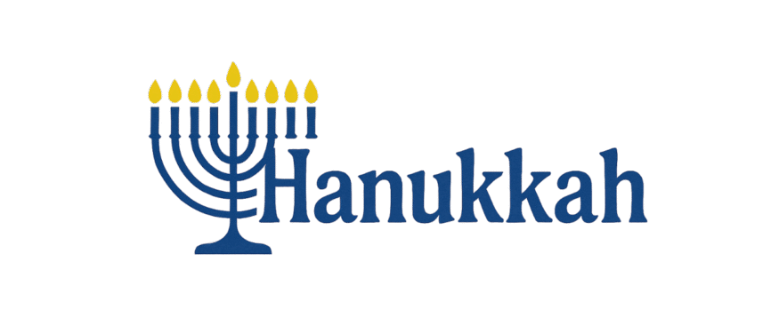 Blue menorah with eight glowing candles and one central shamash flame