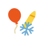 Crayon, snowflake, and balloon