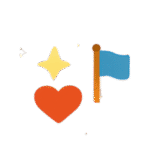 Holiday symbols like heart, candle, flag
