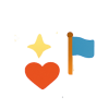 Holiday symbols like heart, candle, flag